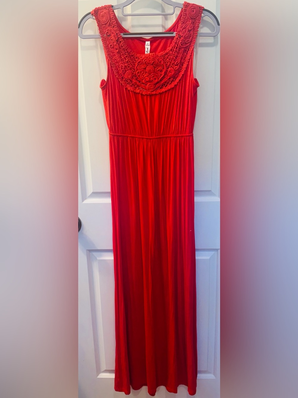 NWT White Mark Reddish Orange Crochet Yoke Maxi Dress